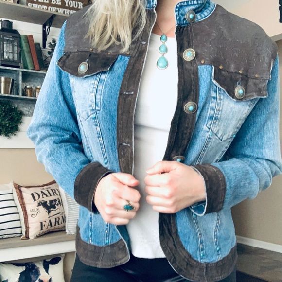 Vintage Jackets & Blazers - Vintage western Diane Gilman suede rodeo cowgirl button up denim jacket